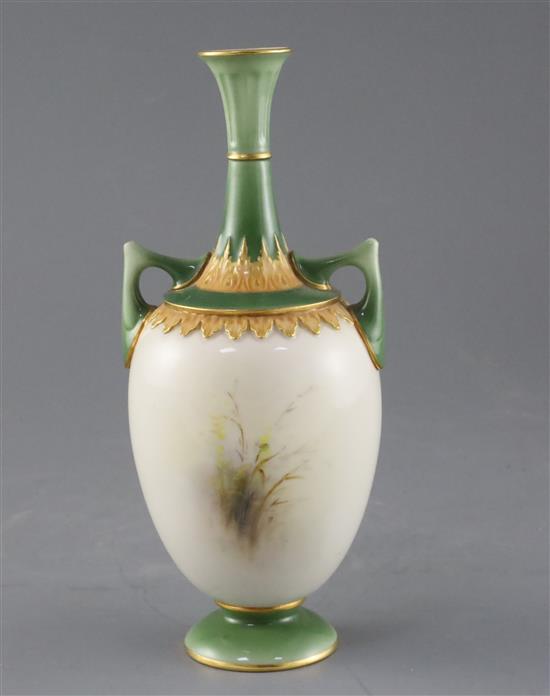 A good Royal Worcester small vase painted with a goldfinch by Ernest Barker, c.1911, H.20cm